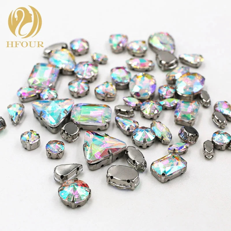 Wholesales White AB Color Mixed Shape Glass Rhinestones With Claw Setting