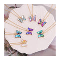 Women Fashion Jewelry Collares Para Mujer Multi Color Glass Charm Stainless Steel Butterfly Blue Necklace