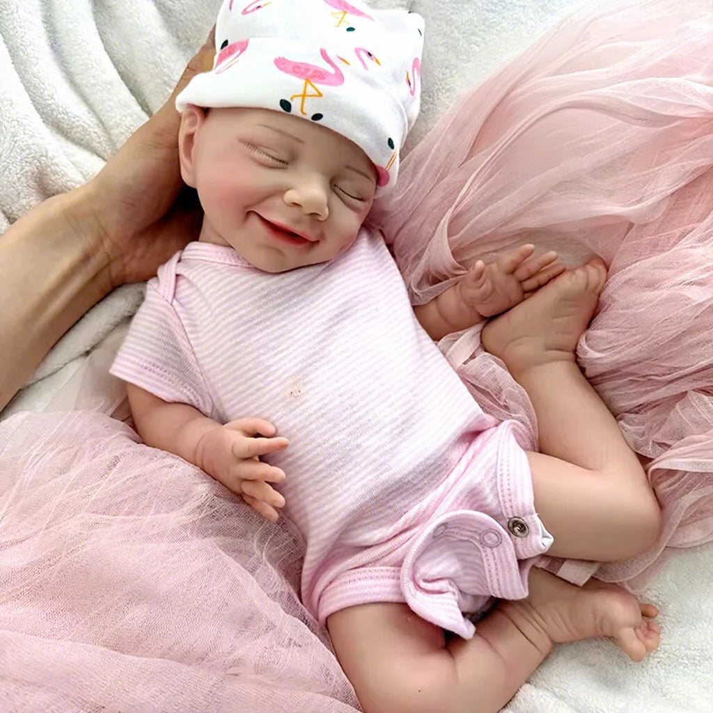 Toddler Lovely  Full Silicon Solid 44cm Soft Smiled Open Mouth Reborn Baby Floppy Realistic Reborn Doll Kids Gift