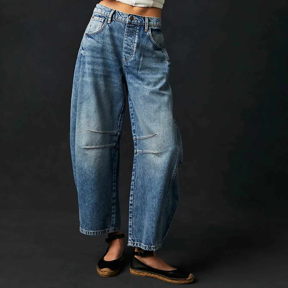 Women's Trendy Mid-Waist Boyfriend Jeans Wide Leg Baggy Denim Ankle Pants with Vintage Loose Fit Modest Casual Y2K Style