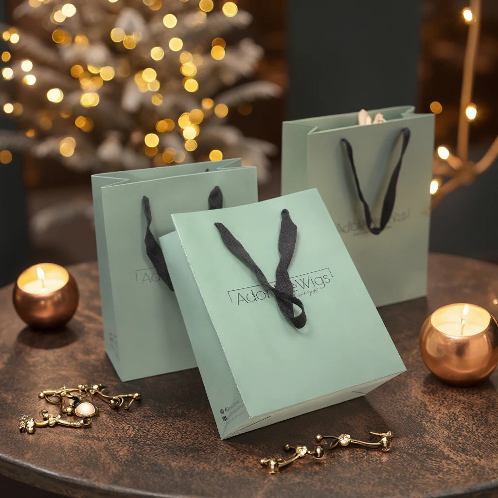 Luxury Custom Small Gift Bags Thick Green Paper Cardboard Bag with Ribbon and Cotton Handle Personalized Design and Logo