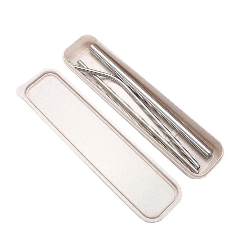 Metal Straws with Box Reusable Straight and Bend Straw Cleaning Brush Stainless Steel Drinking Straws