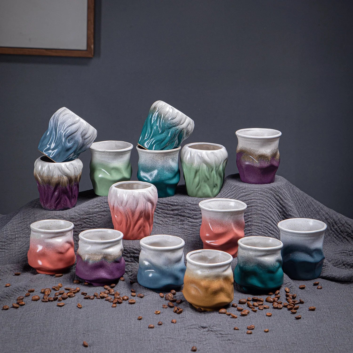 Rough Pottery Espresso Coffee Cup Creative Hand Kneaded Retro Wrinkled Irregular Water Cup Afternoon Tea Cup for Cafe Restaurant
