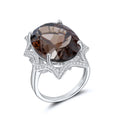 YBO Custom 925 Sterling Silver Natural Smoky Quartz Cubic Zircon Rings Fine Jewelry with Oval Cut Gemstone for Weddings Parties
