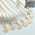 Ins Stainless Steel Gold Plated A-Z Initial Letter Round Sea Shell Pendant Alphabet Necklace Birthday Gift for Men Women