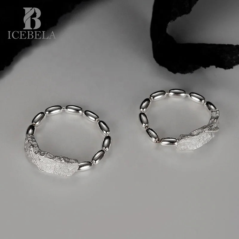 ICEBELA Jewelry Korean Version of Compact Minimalist S925 Sterling Silver Texture Ring Olive Chain Tail Ring Index Finger Ring
