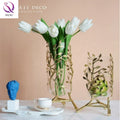 Modern Simple Creative Table Top Vase Golden Branch Vase Nordic Table Brass Glass Vase for Home Table Wedding Decoration