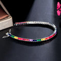 Rainbow Color CZ Cubic Zirconia Crystal Pave Party Boho Tennis Bracelets Jewelry with Safety Clasp for Women Friendship Gift