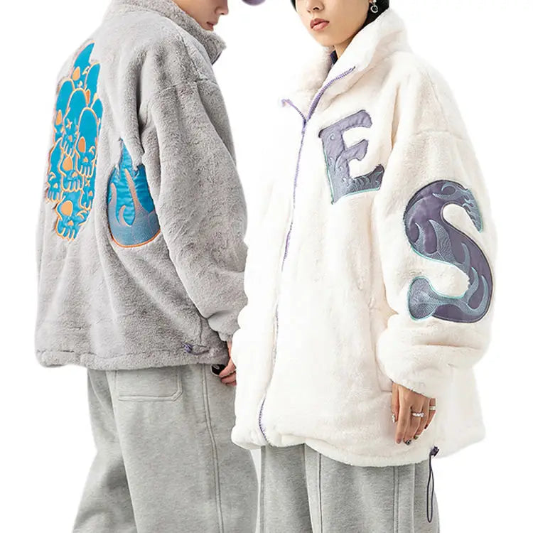 OEM Service Premium Custom Winter Warm Casual Wool Embroidery Letter Elasticated Hem Jacket With Zipper for Men