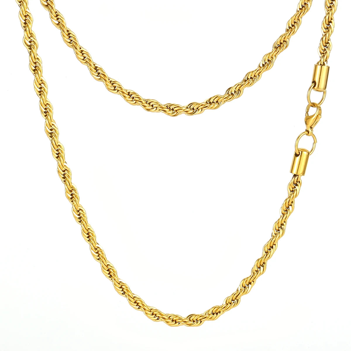 Stainless Steel Tarnish Resistant and Hypoallergenic 18K Gold Plated/Silver Color Rope Chains Mens Twisted Necklace