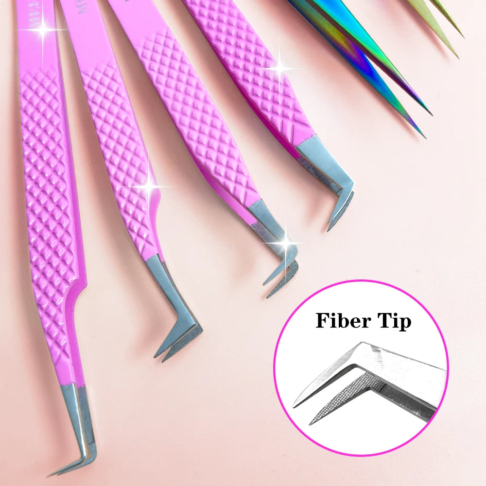 Wholesale Custom 90 Degrees Lash Extension Tweezers Stainless Steel Fiber Tip Volume Tweezers in Silver Black Plastic Colors