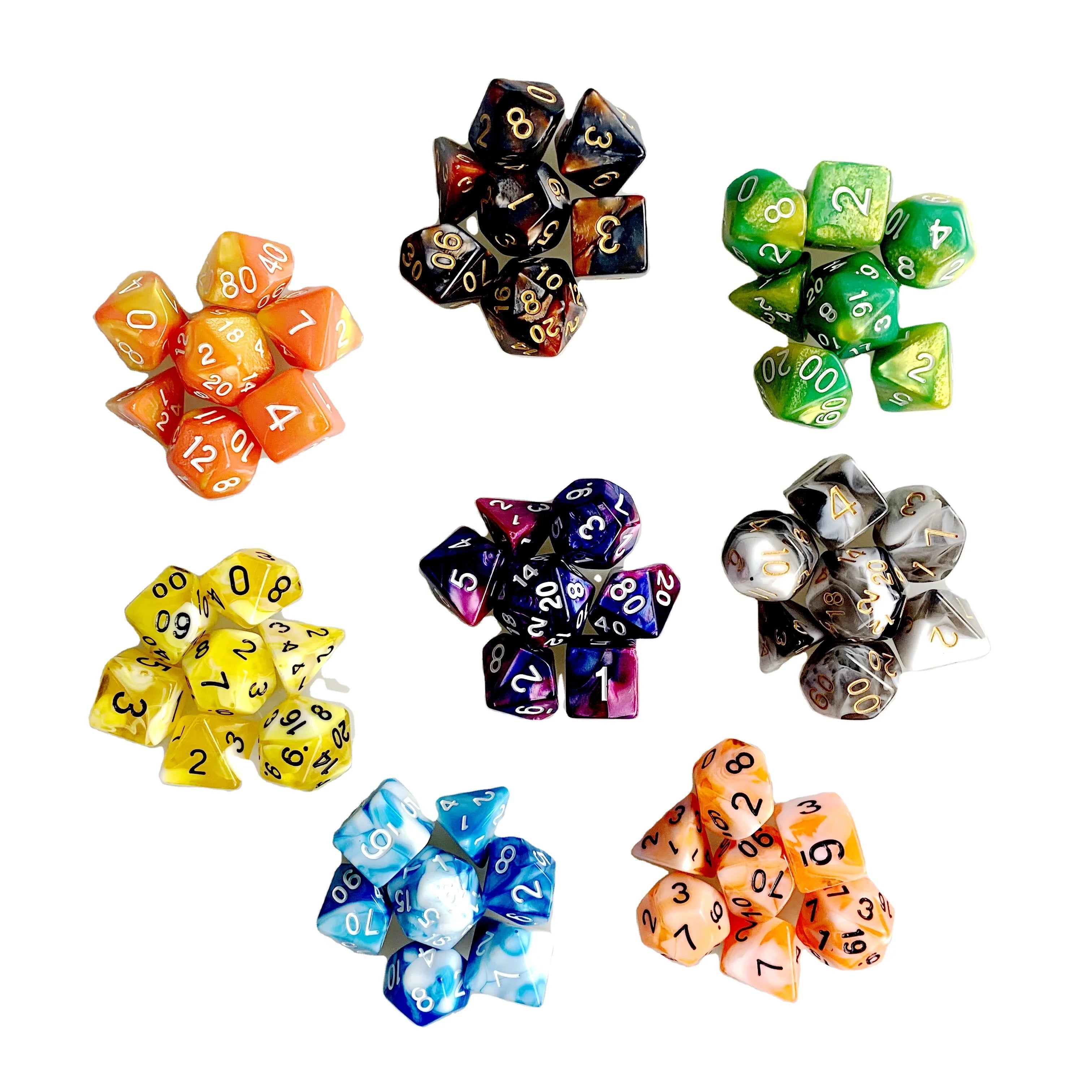 DND Rpg Dungeons and Dragons Acrylic Custom Polyhedral 20 Sides Double Multi Colors Plastic Dice Sets