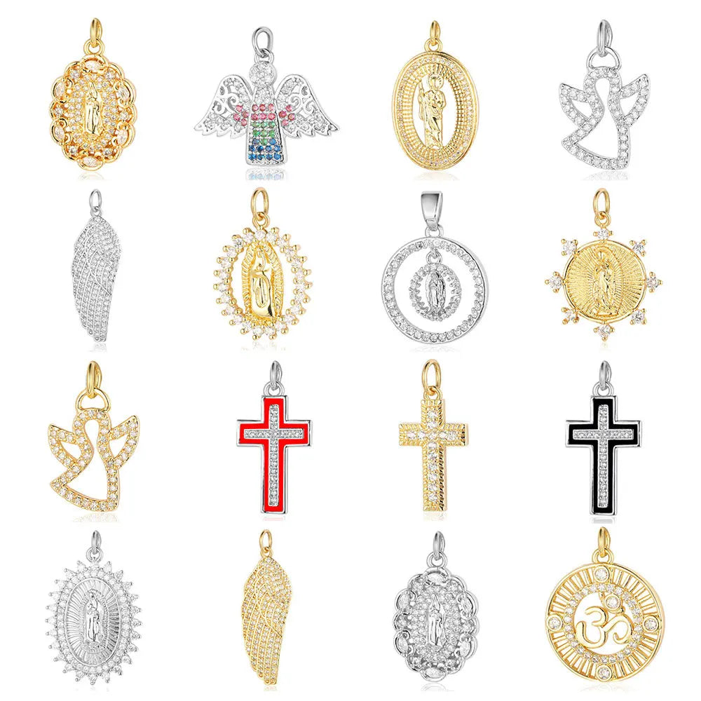 Beimai OEM Charms for Jewelry Making Popular Luxury Angel Copper Zircon Cross DIY Necklace Bracelet Jewelry Accessories