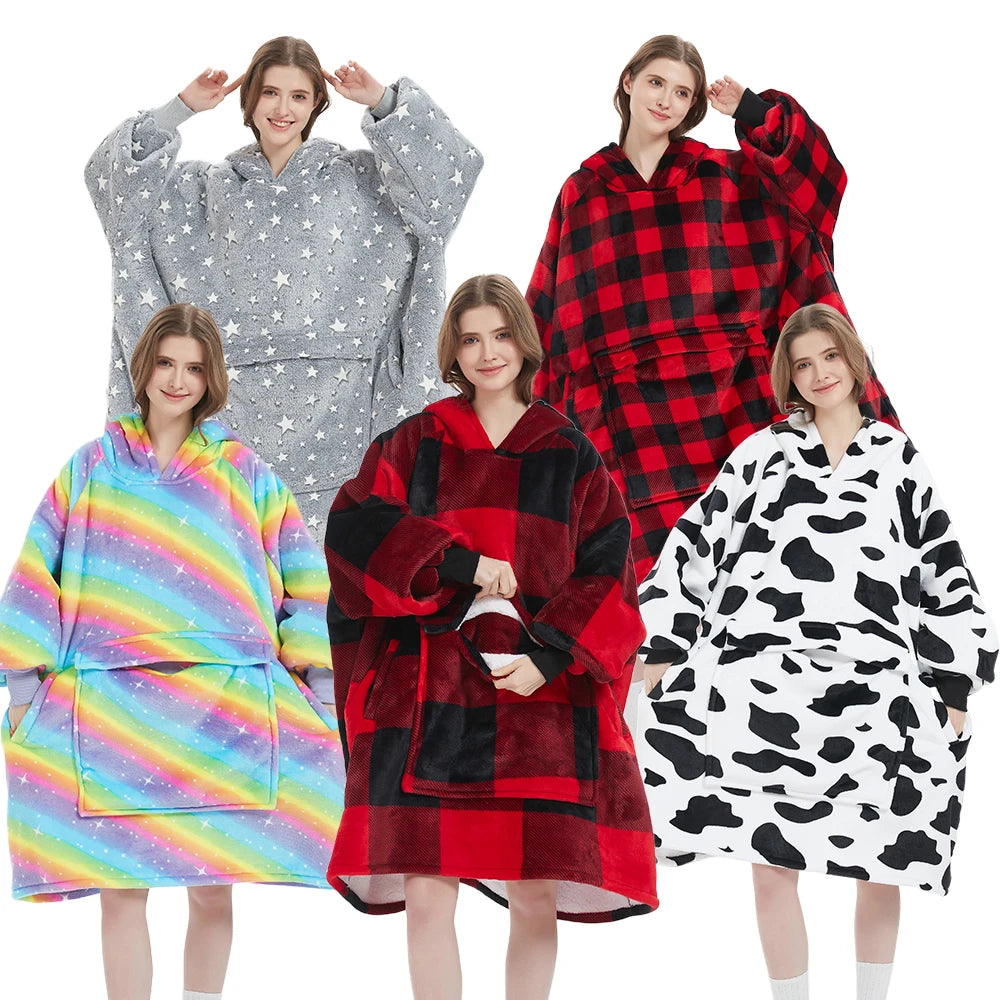 Factory Cozy One Size Sherpa Comfortable Hoodie for All Custom Plain Sweatshirt Wearable Adult Hooded  Oversized Hoodie Blankets