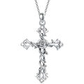 Huitan OEM Vintage Style Flower Design Cross Necklace for Women Men Punk Fashion Party Silver Plated Pendant Necklaces Wholesale