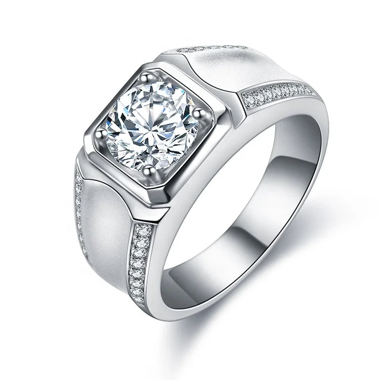 925 Sterling Silver Moissanite Art Deco Ring 2 Carat Moissanite Round Solitaire Ring Bespoke Men's Rings