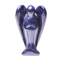 HZ Gemstone Blue Sand Stone Angel Statue Hand Carved Semi-Precious Craft 7.5 cm Crystal Angel for Decor Healing Reiki Crafts