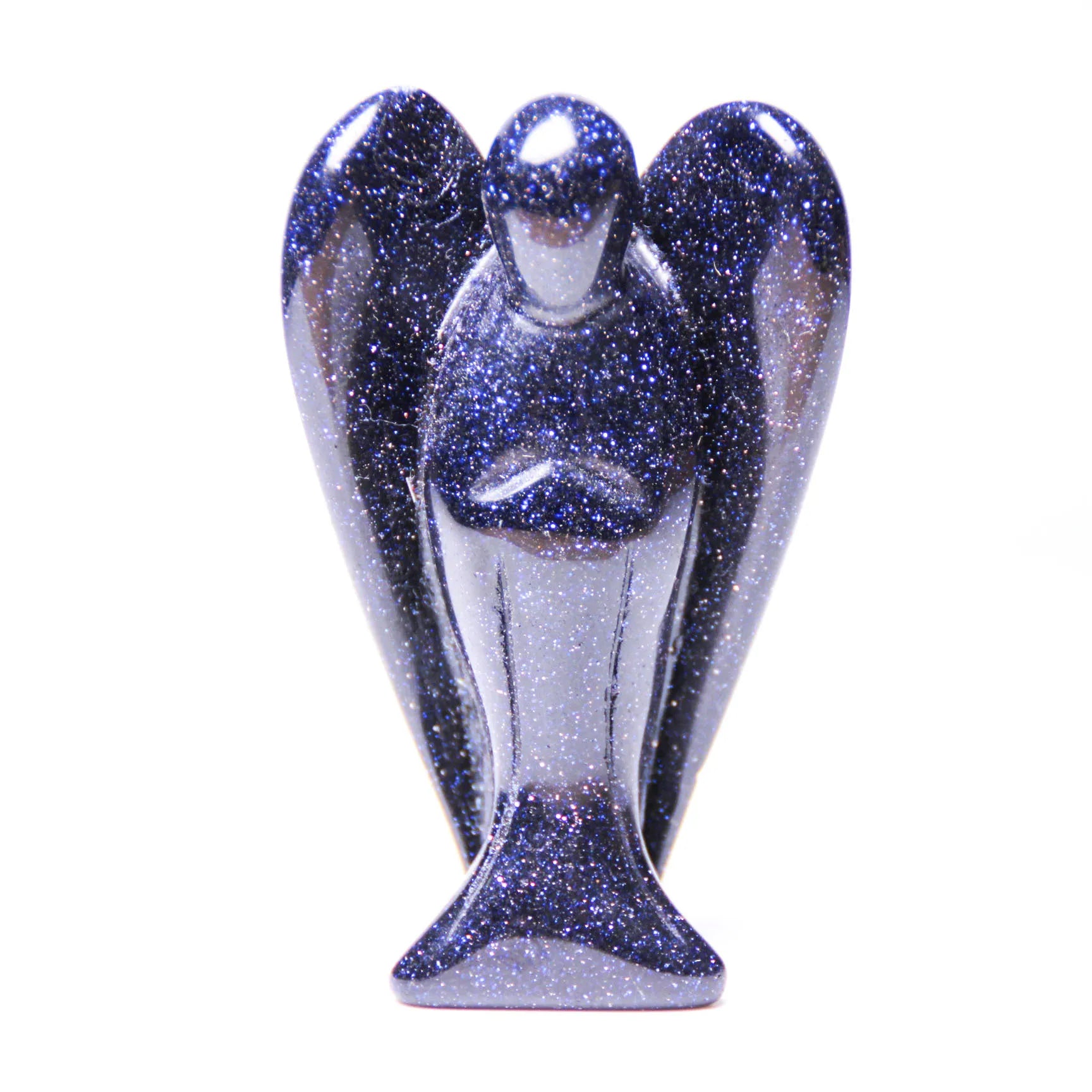 HZ Gemstone Blue Sand Stone Angel Statue Hand Carved Semi-Precious Craft 7.5 cm Crystal Angel for Decor Healing Reiki Crafts