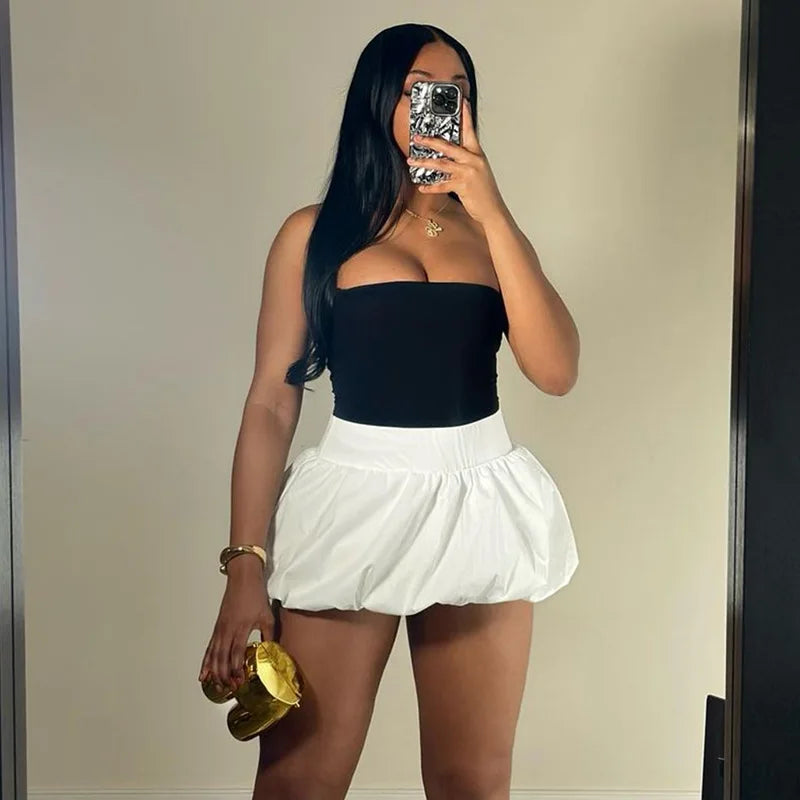 Ladies Skirts Summer 2024 Sexy Women Bubble Mini Skirt High Waist Short Skirt White