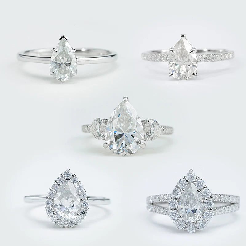Starsgem S925 Sterling Silver Pear Shape Style Moissanite Wedding Engagement Ring