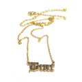 Fashion Women Stainless Steel 18k Gold Plated Old English Font Brat Letter Pendant Chain Necklace Jewelry