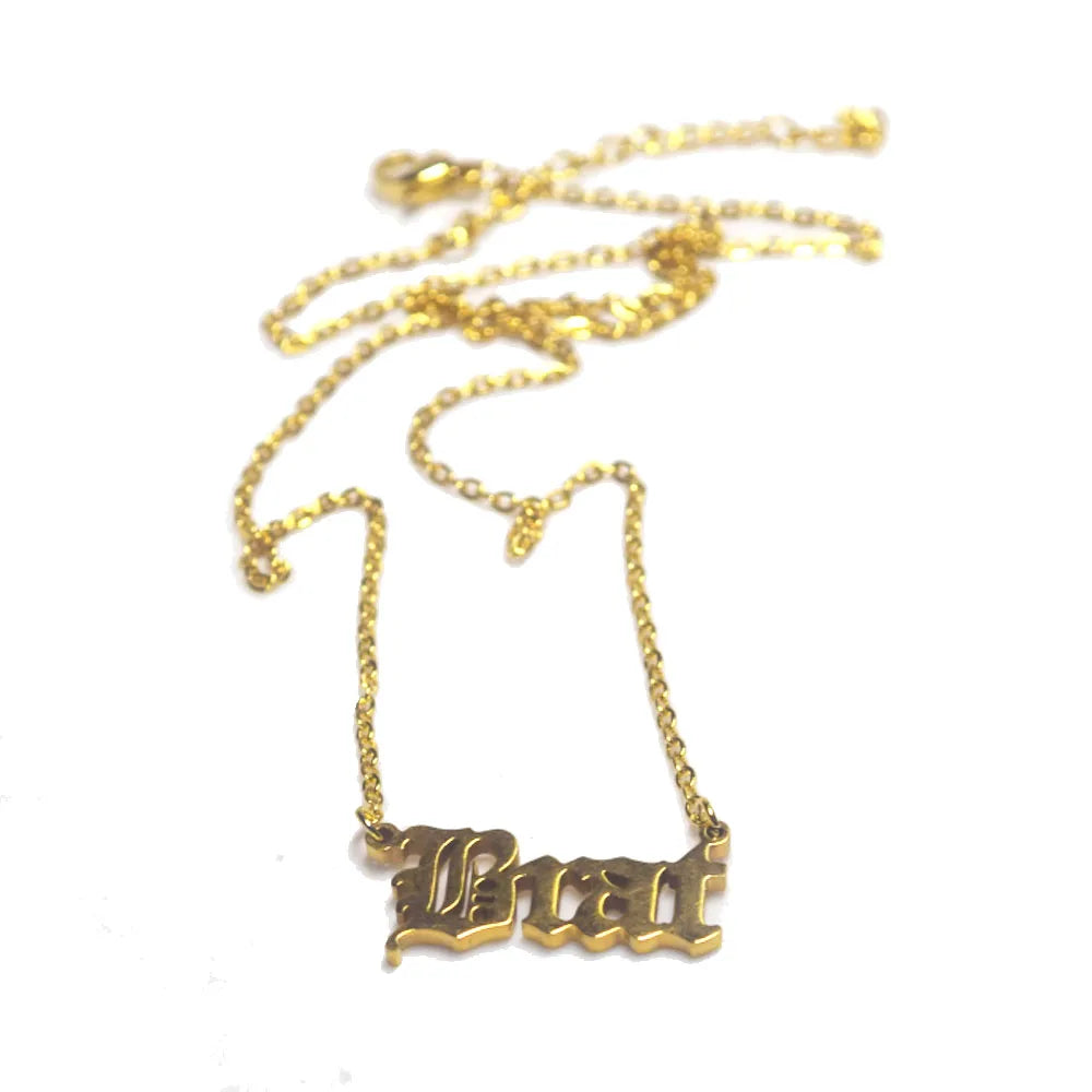 Fashion Women Stainless Steel 18k Gold Plated Old English Font Brat Letter Pendant Chain Necklace Jewelry