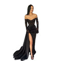 Bridalaffair 2023  Evening Gowns  Black Mermaid Sequined Plus Size Evening Dress Pleated High Split Women Short Party Dress