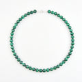 China 8mm Round Dark Green Malachite Stone Beading Chain Necklace for Women Featuring Loose Gemstones and Silver Accents
