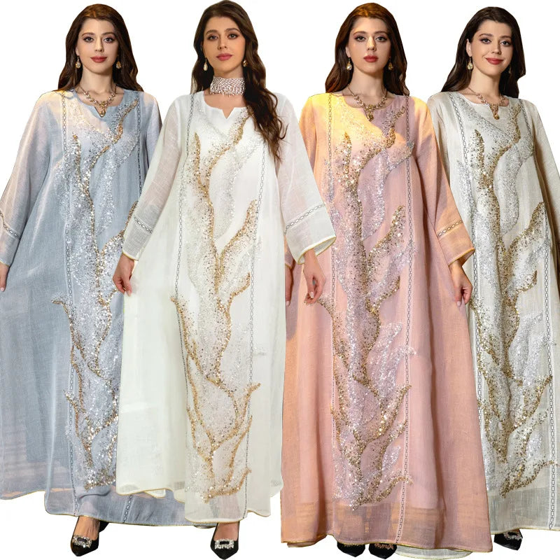 Latest Dubai Abaya Islamic Modest Style Shiny Abaya for Muslim Women with Inner slip Dress Set for Ramadan and Daily Wear