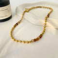 Titanium Steel Gold-plated Round Beads Natural Stone Handmade Beaded New Joyas De Acero Inoxidable Necklace