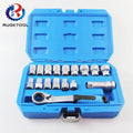 17 Piece 10mm-24mm Chrome Vanadium 12 Points Pass Through Socket Ratchet Wrench Set with Reversible Ratchet and Extension Bar MegaBDM