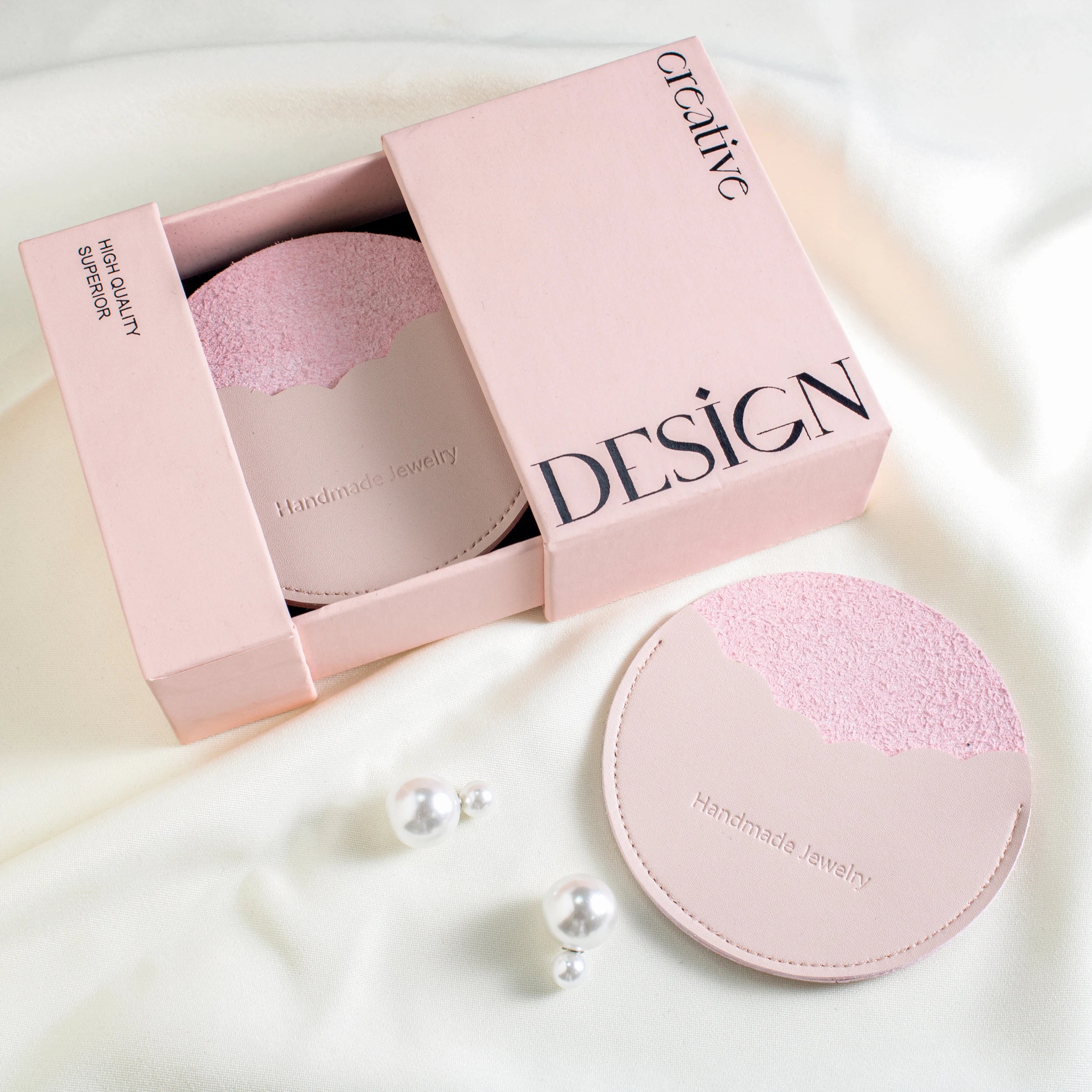 Custom Round Shape Jewelry Container Pouch Bag and Box Packaging with Debossed Logo