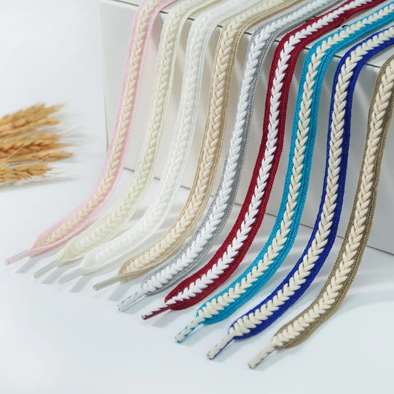 YH 15mm Flat Cotton Shoelaces Casual Style Fashionable Wheat Spike-Like Design 100-160cm Flat Shoes 35 Colors Available Sneakers