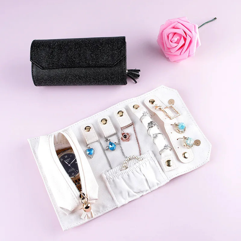 Wholesale Jewelry Boxes Long Multifunctional Portable Foldable PU Leather Travel Jewelry Roll for Women