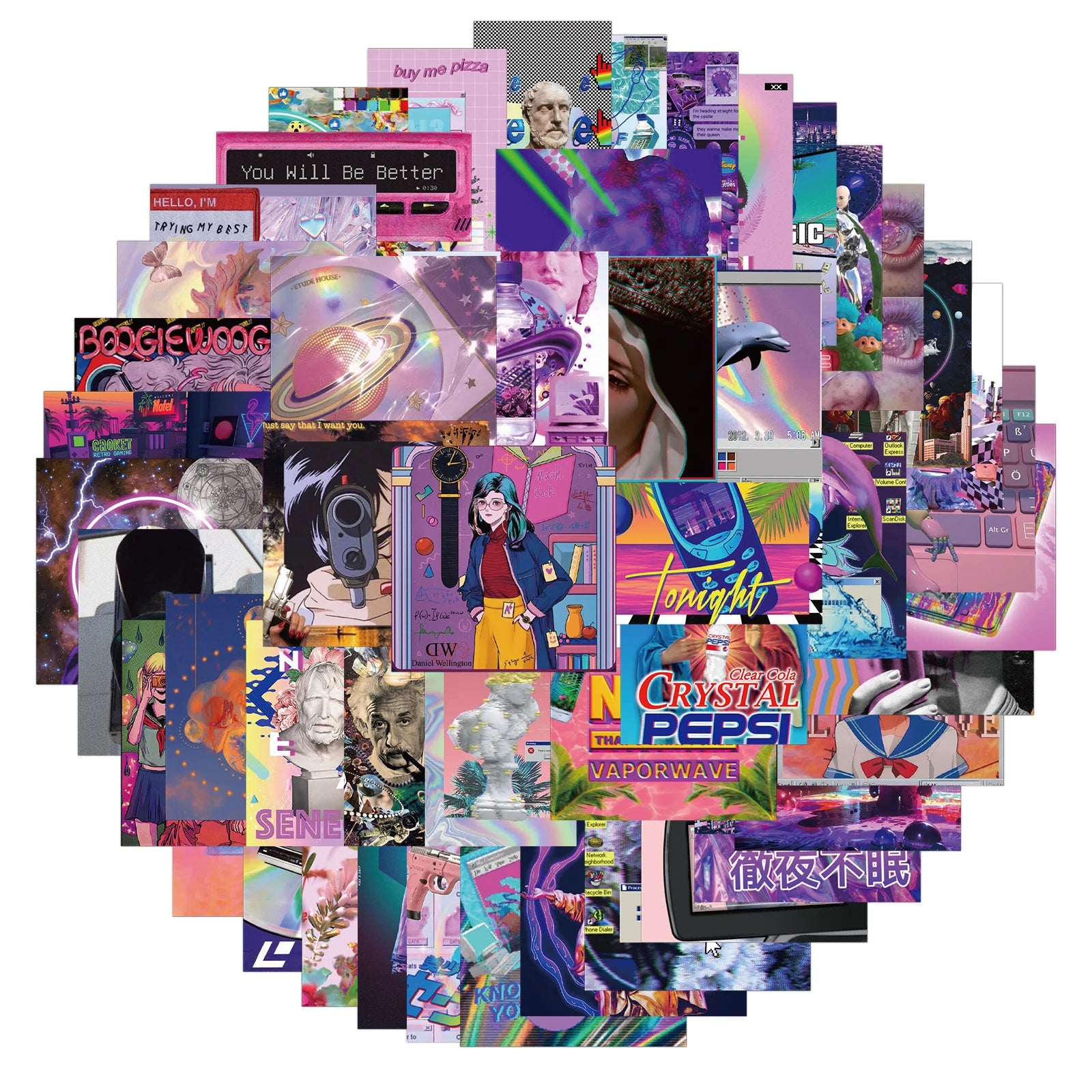 50Pcs INS Cartoon Vaporwave Girls Stickers Decorative Label for Luggage Laptop Guitar Notebook Skateboard PVC Waterproof Sticker