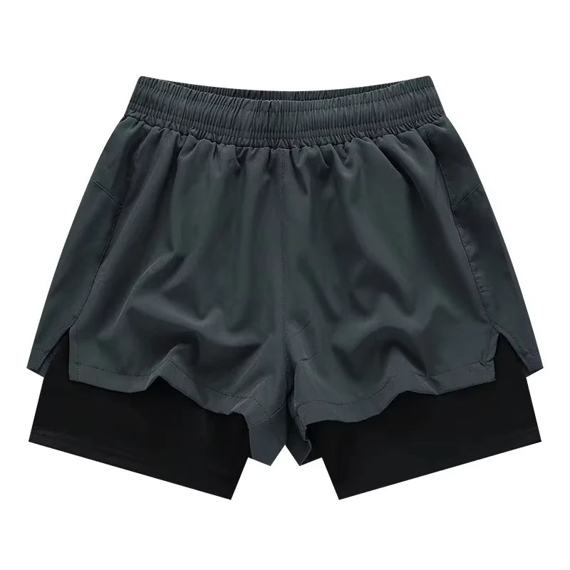 Men's 2-in-1 Casual Breathable Polyester Gym Athletic Shorts 5\" Lightweight Workout Shorts Zipper Pockets Solid Training Short