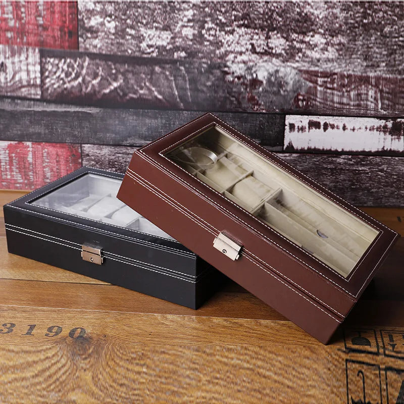TOP ONE Large Rectangle PU Leather 6 Grid Watch Box 3 Grid Glasses Box Fashionable Luxury Wholesale Sunglasses Display Case