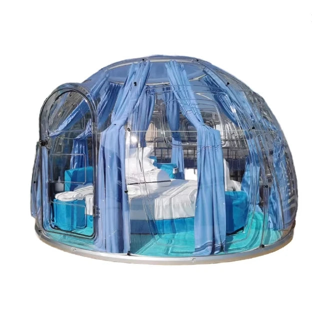 Full House Glamping Transparent Polycarbonate Dome Tent Prefabricated Geodesic Shape for Outdoor Camping Accommodation