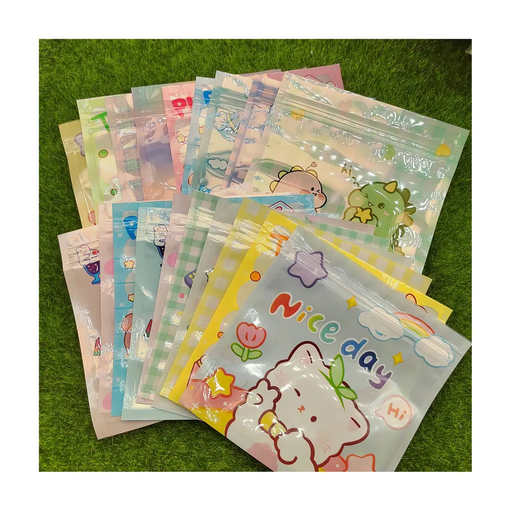 Cute Cartoon Plastic Zipper Self Sealing Food Bag Dried Fruit Tea Candy Cookies Snowflake Crisp Packaging Bag