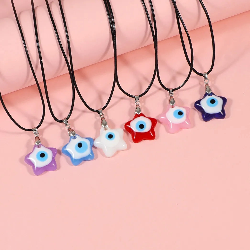 Blue Star Shaped Evil Angel Eye Necklace Heart Turkish Resin Leather Rope Turkey Eye Necklaces Jewelry Lucky Protection Necklace
