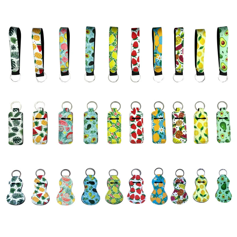 Wholesale Eco-Friendly Neoprene Lip Gloss & Chapstick Holder Portable Carabiner Wristlet Keychain Set