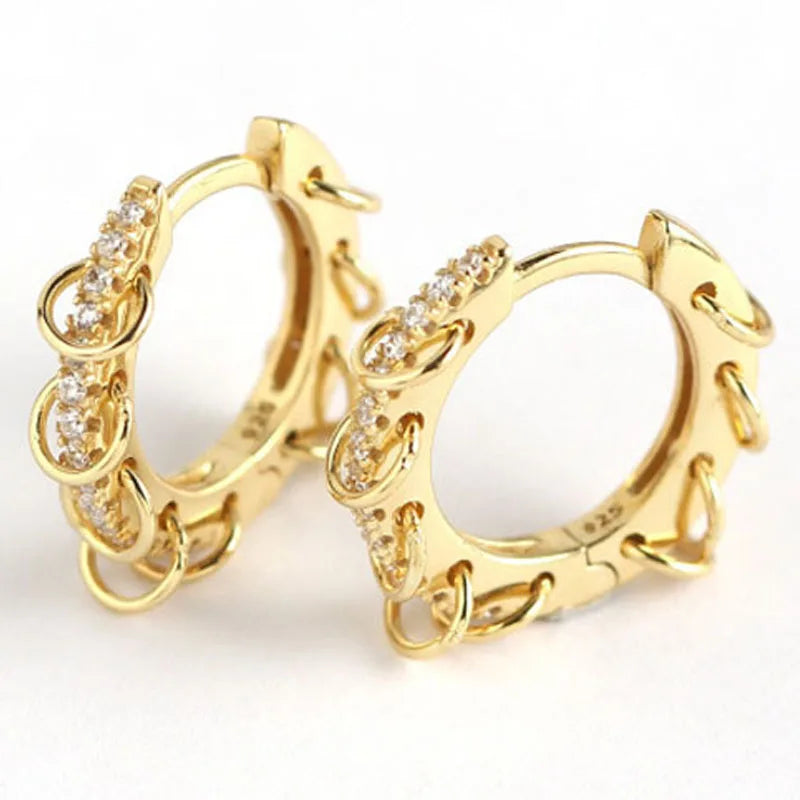 Hypoallergenic Women 925 Sterling Silver Earrings Hip Hop Punk Style Round Brilliant Cut Cubic Zirconia Luxury Fashion Jewellery