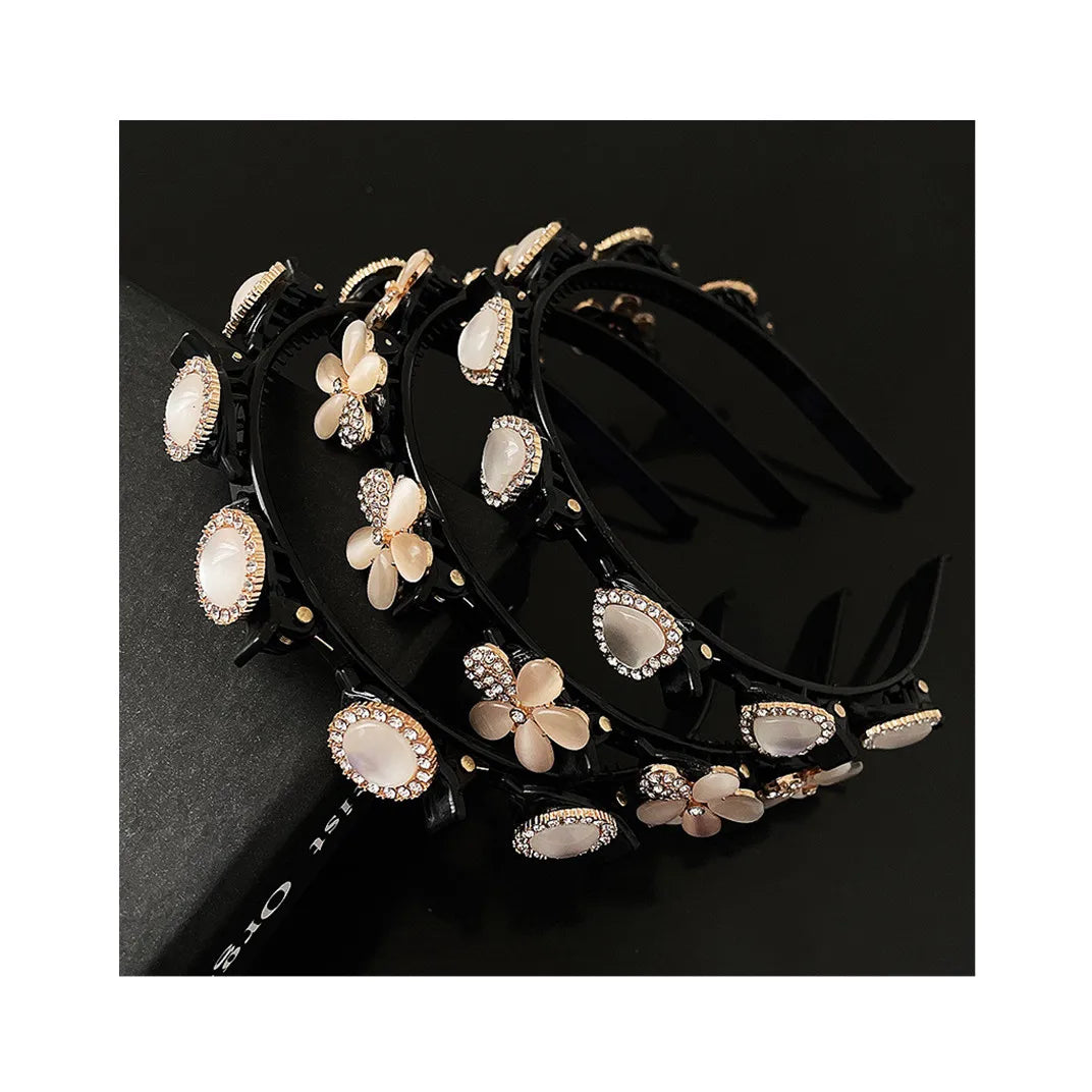 New Fashion Women Simple Bride Diamond Headbands Handmade Sweet Pearl Rhinestone Hair Hoop Headband Clover Non-Slip Hairband