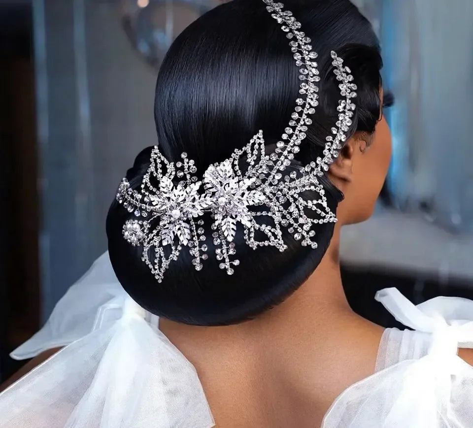 Bride Headdress Wedding Rhinestone Leaf Side Clip Handmade Pearl Hair Accessories for Weddings Clip