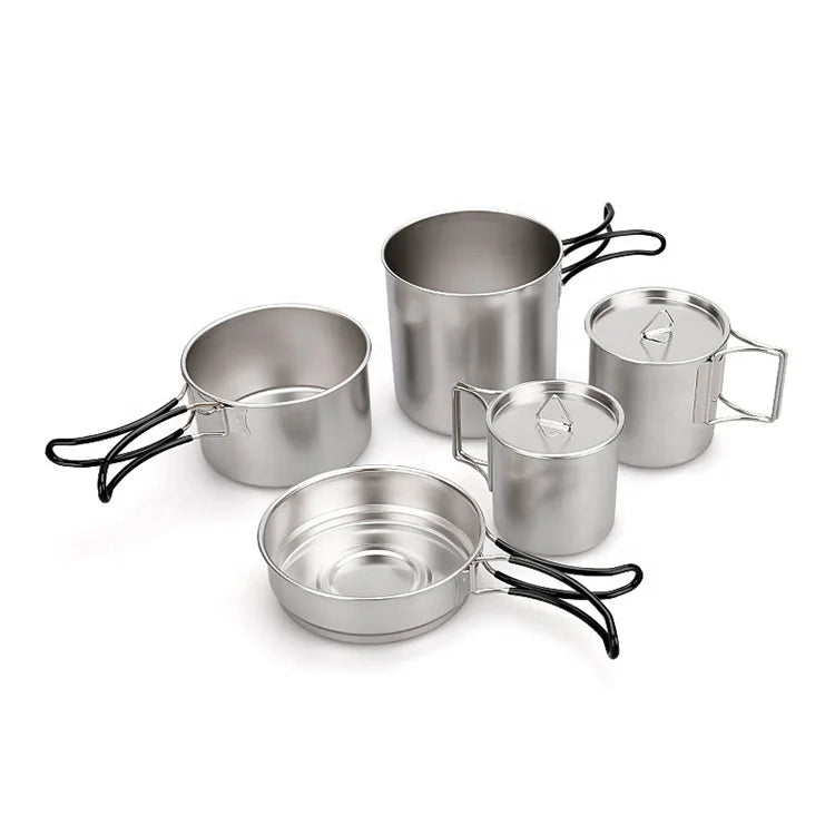 Portable Outdoor Stainless Steel Cookware Survival Kit Versatile Pot and Frying Pan for Hiking Picnic Camping