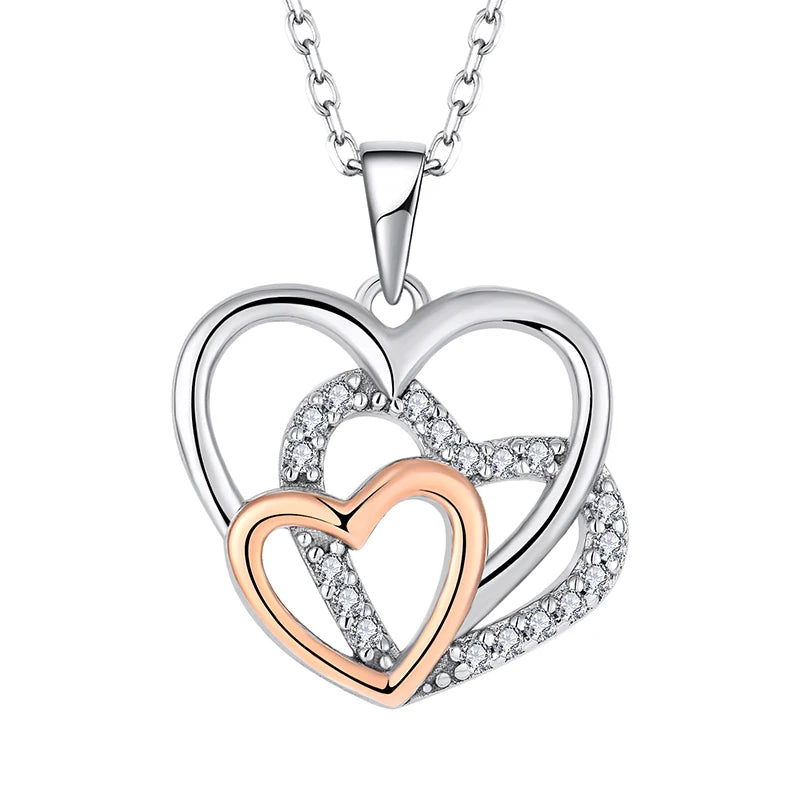 2024 New Jewelry Love Style Sterling Silver 925 Pendant Necklace in Three Heart Design