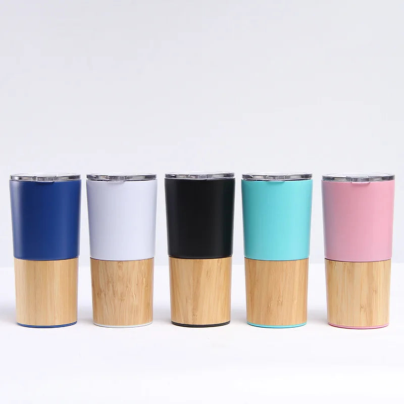 Eco-Friendly 20oz Double Wall Bamboo 304 Stainless Steel Vacuum Insulation Tumbler with Water Sealing Lid Thermal Mug
