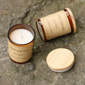 High Quality Handmade Customized Fall Arts Decorative Glass Jar Candle Organic Scented Soy Wax Candles With Wood Lid Cover