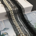 Wholesale Embroidery Acrylic Rhinestone Beaded Net Lace Trim Ivory LT2450B