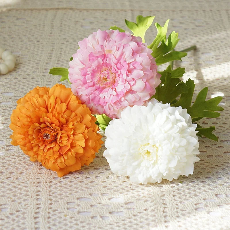 Wholesale Single Stem Home Decorative Marigold Silk Artificial Flowers Chrysanthemum in Bulk